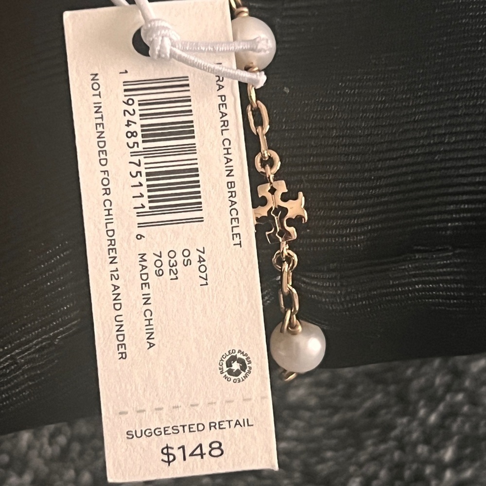 TORY BURCH•Kira Logo & Cultured Freshwater Pearl Link Bracelet - Picture 6 of 6